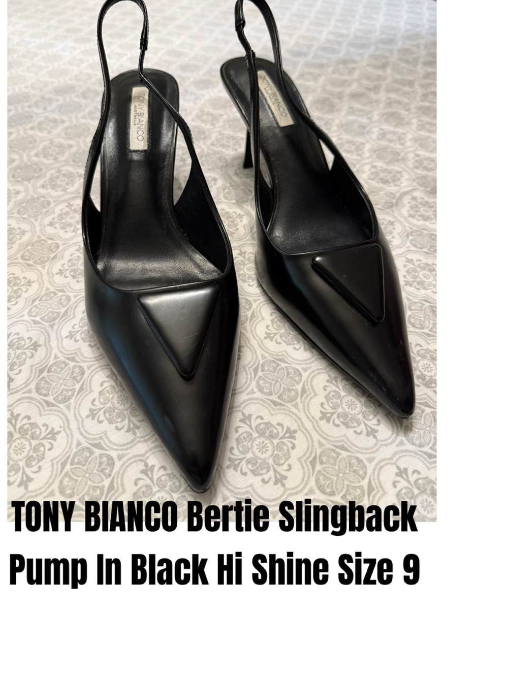 TONY BIANCO Bertie Slingback Pump In Black Hi Shine Size 9